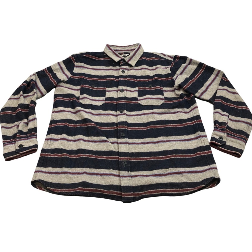 Beams Flannel Button Up Mens XL Gray Navy Red Striped Wool Blend Shirt Japan
